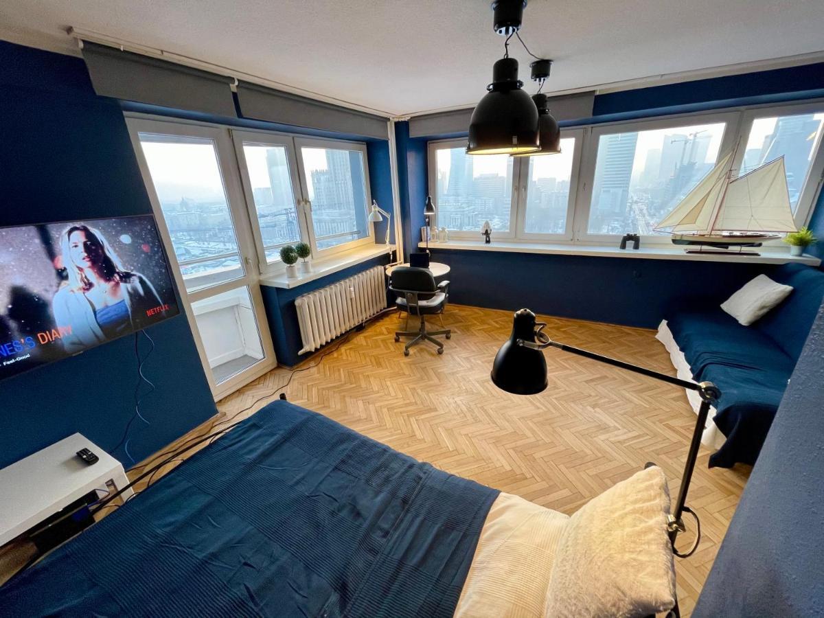 Super Apartament Blue Scisle Centrum Dwie Linie Metra Netflix Wifi 300 Mbs Panorama Miasta 바르샤바 외부 사진